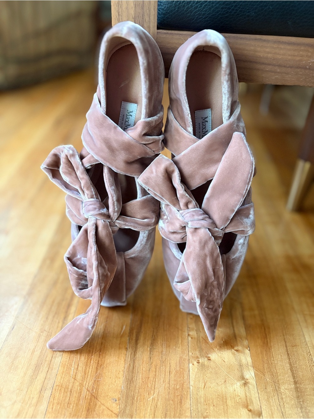 Max Mara Velvet Tie Ballet Flats - Dusty Rose